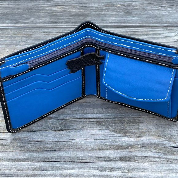 Handmade Leather Wallet BlueBlack Men Card Holder Bifold Purse Multi CardHolder - Picture 16 of 16